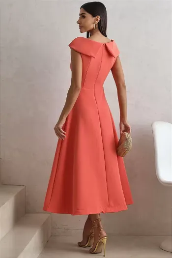 VESTIDO HILDA MIDI DETALHE FLOR - CORAL