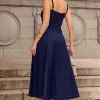 VESTIDO CAROL DECOTE V COM ALÇAS - AZUL MARINHO