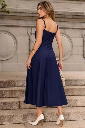 VESTIDO CAROL DECOTE V COM ALÇAS - AZUL MARINHO