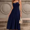 VESTIDO CAROL DECOTE V COM ALÇAS - AZUL MARINHO