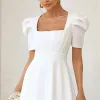 VESTIDO MIDI BRUNA MANGA BUFANTE C/ BARBATANA -  BRANCO