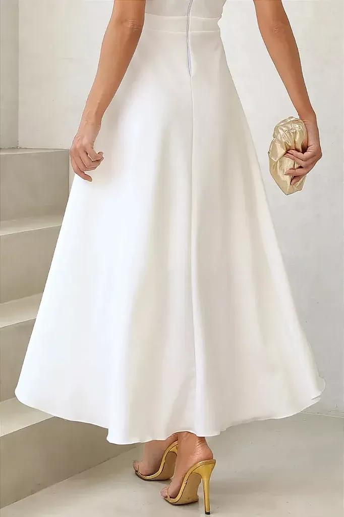 VESTIDO MIDI BRUNA MANGA BUFANTE C/ BARBATANA -  BRANCO