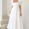 VESTIDO MIDI BRUNA MANGA BUFANTE C/ BARBATANA -  BRANCO