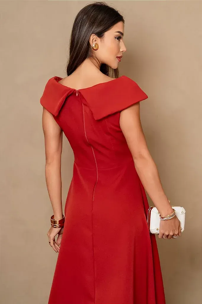 VESTIDO HILDA MIDI DETALHE FLOR - FERRUGEM 