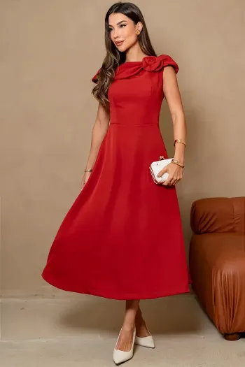 VESTIDO HILDA MIDI DETALHE FLOR - FERRUGEM 