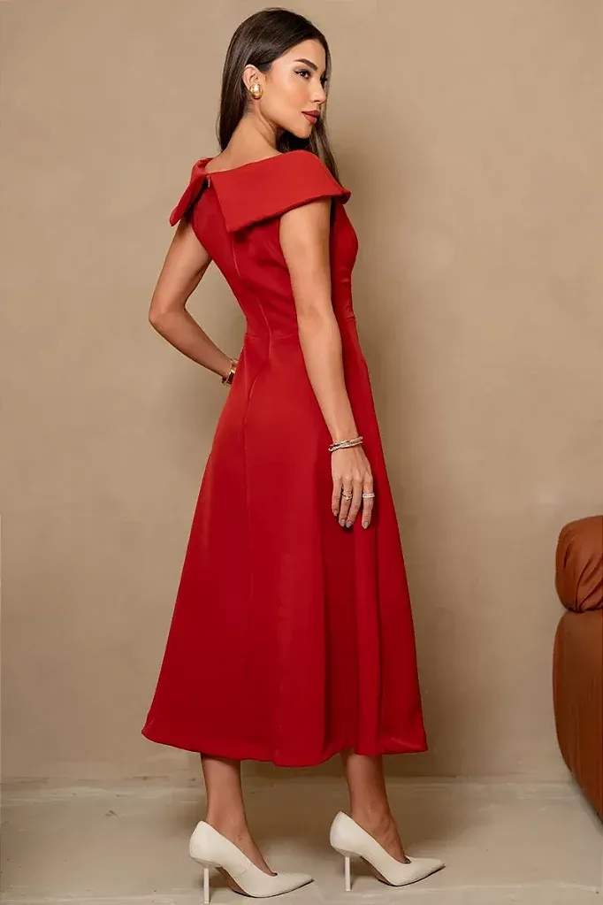 VESTIDO HILDA MIDI DETALHE FLOR - FERRUGEM 