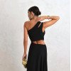 VESTIDO DE FESTA CAPRI UM OMBRO RECORTES - PRETO