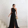 VESTIDO DE FESTA CAPRI UM OMBRO RECORTES - PRETO