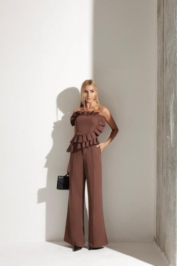 CONJUNTO VERONA BLUSA E PANTALONA ALFAITARIA - MARROM