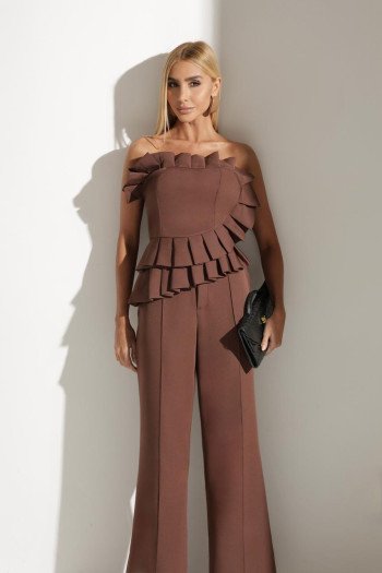 CONJUNTO VERONA BLUSA E PANTALONA ALFAITARIA - MARROM