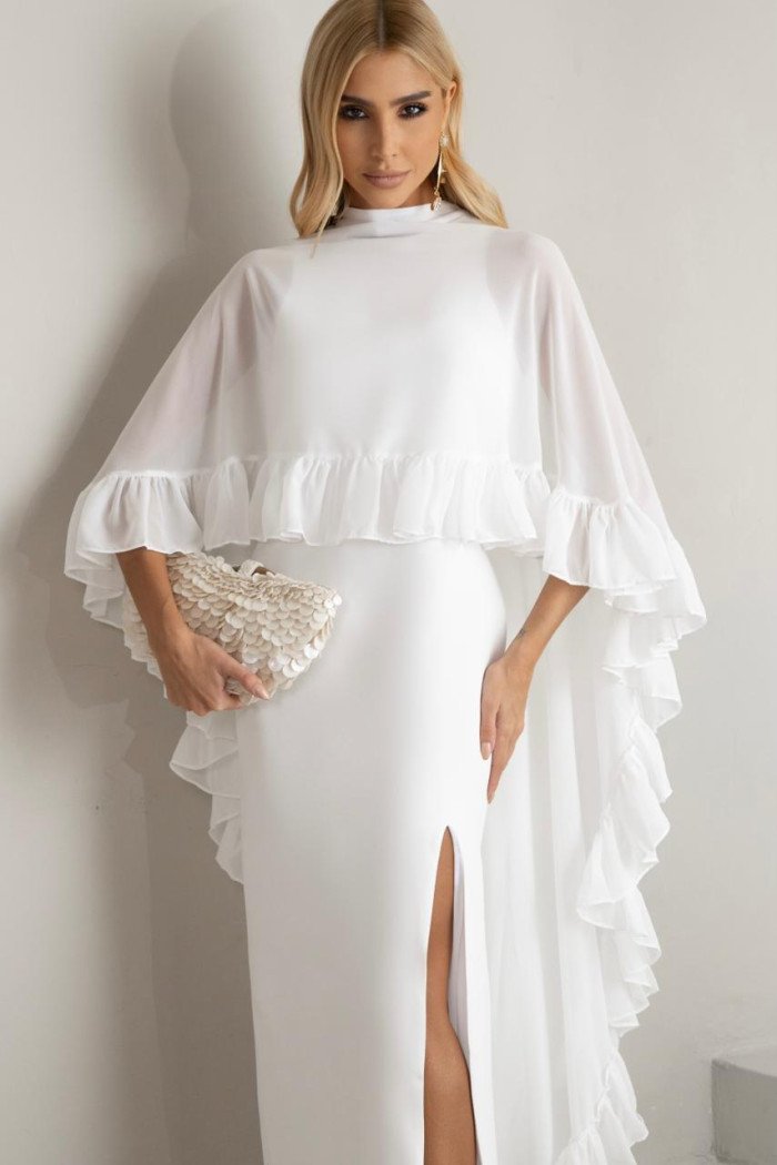 VESTIDO ÁGATA ALFAITARIA COM CAPA BABADOS NOIVINHAS - OFF WHITE