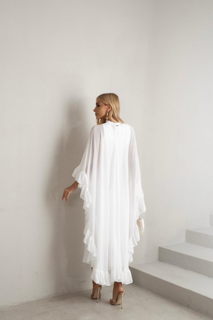 VESTIDO ÁGATA ALFAITARIA COM CAPA BABADOS NOIVINHAS - OFF WHITE