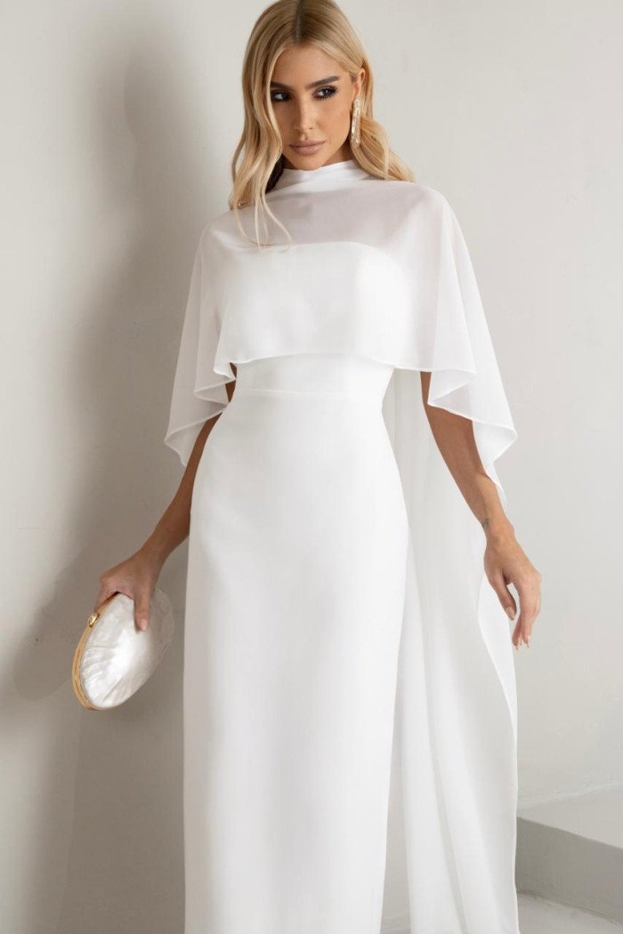 VESTIDO TAMIRES T.Q.C ALFAIATARIA COM CAPA CHIFFON NOIVINHAS - OFF WHITE
