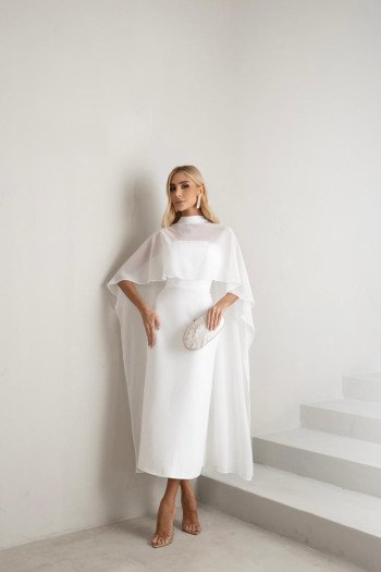 VESTIDO TAMIRES T.Q.C ALFAIATARIA COM CAPA CHIFFON NOIVINHAS - OFF WHITE