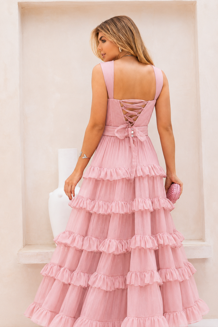 VESTIDO SAINT-TROPEZ ALÇA BABADOS CLOSET DELUXE - ROSA CLARO