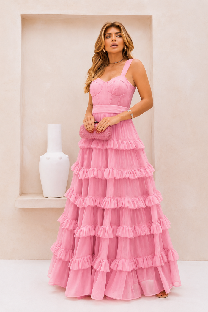 VESTIDO SAINT-TROPEZ ALÇA BABADOS CLOSET DELUXE - ROSA CLARO