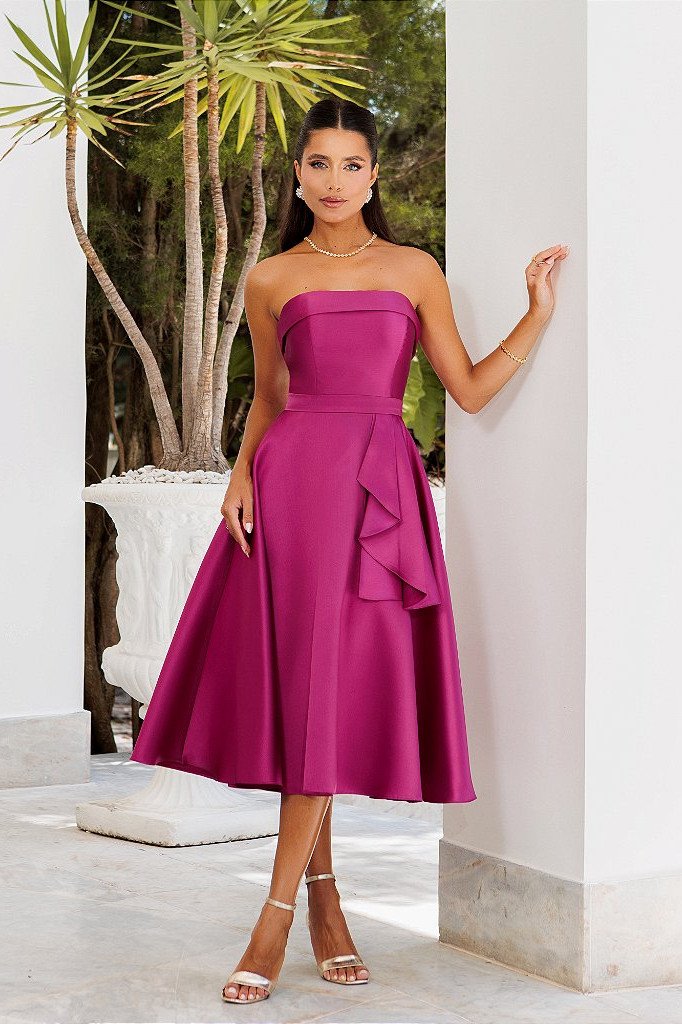 VESTIDO MIDI MALTA ZIBELINE T.Q.C - FÚCSIA