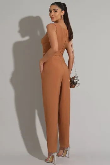 CALÇA MISS ALFAIATARIA BOTÃO FORRADO - CARAMELO