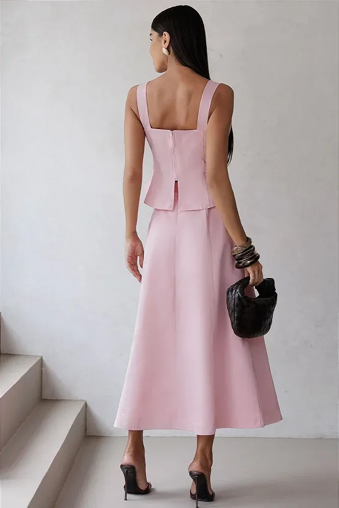 CONJUNTO DARLENE BLUSA E SAIA - ROSA