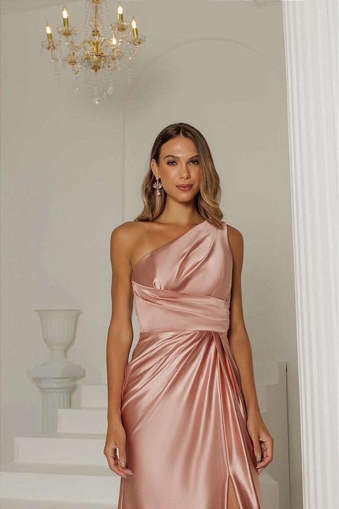 VESTIDO DE FESTA KEILA CREPE ACETINADO - ROSÉ