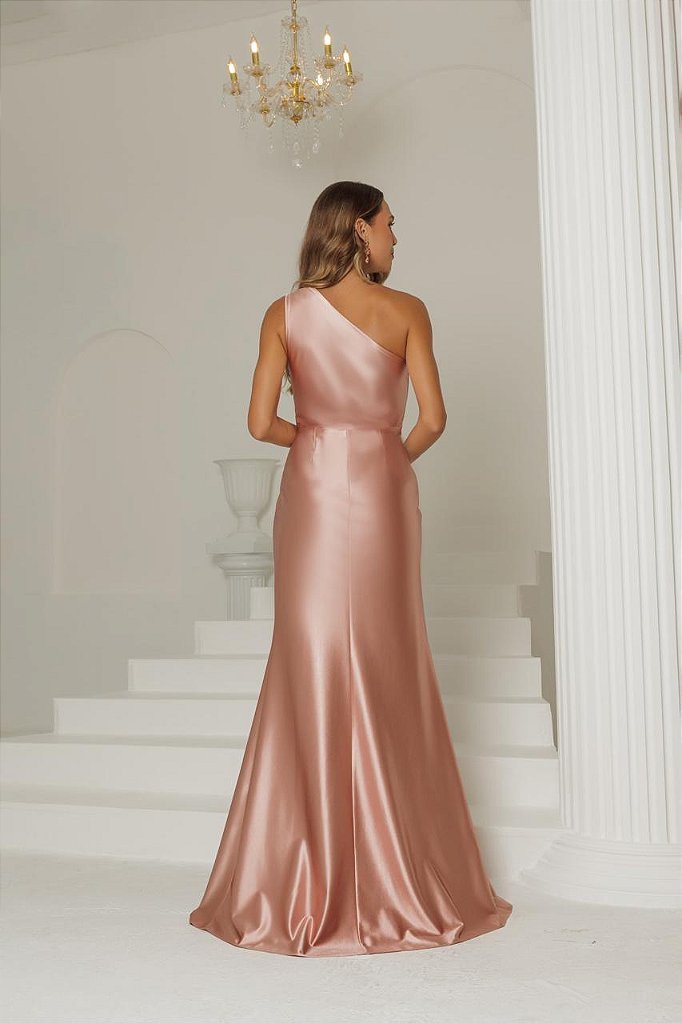 VESTIDO DE FESTA KEILA CREPE ACETINADO - ROSÉ