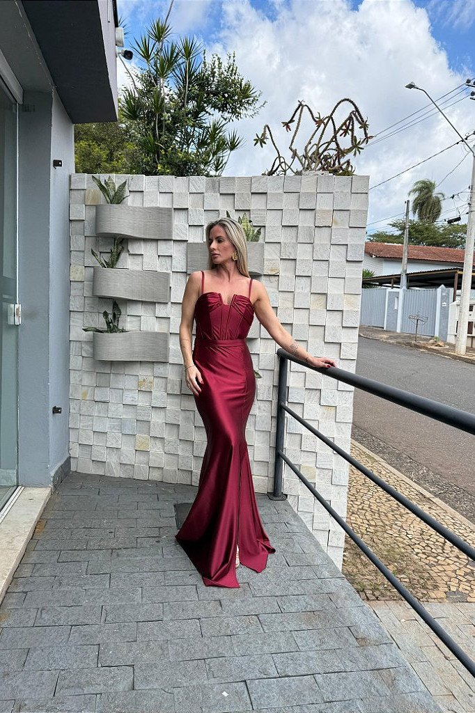 VESTIDO DE FESTA VERÕNICA CREPE ACETINADO - MARSALA