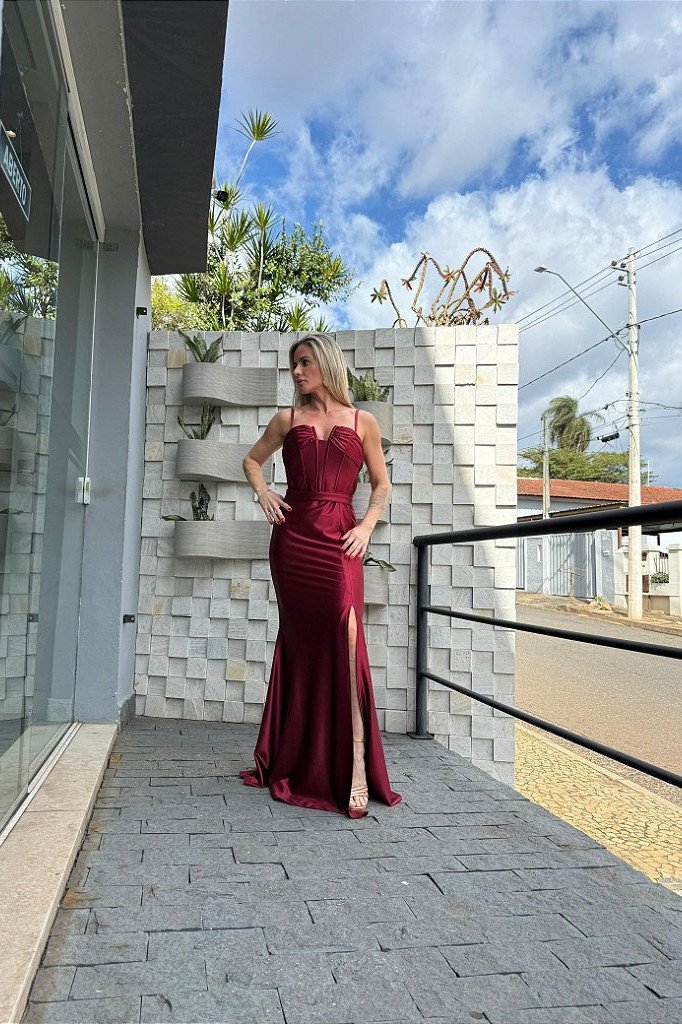 VESTIDO DE FESTA VERÕNICA CREPE ACETINADO - MARSALA