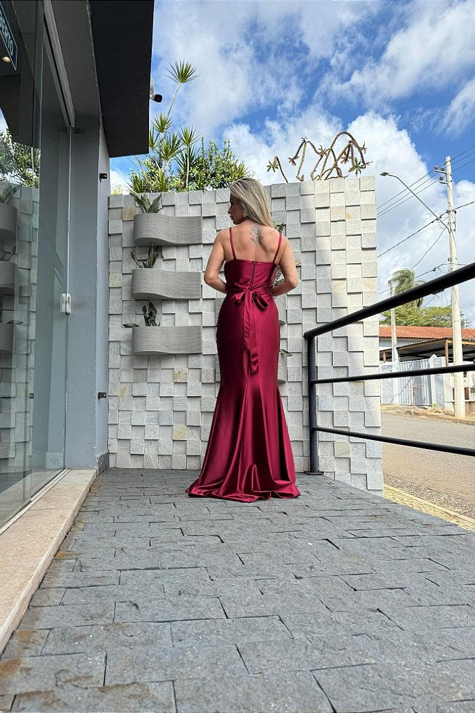 VESTIDO DE FESTA VERÕNICA CREPE ACETINADO - MARSALA