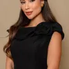 VESTIDO HILDA MIDI DETALHE FLOR - PRETO