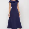 VESTIDO HILDA MIDI DETALHE FLOR - AZUL MARINHO