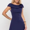 VESTIDO HILDA MIDI DETALHE FLOR - AZUL MARINHO