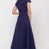 VESTIDO HILDA MIDI DETALHE FLOR - AZUL MARINHO