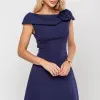 VESTIDO HILDA MIDI DETALHE FLOR - AZUL MARINHO