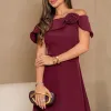 VESTIDO HILDA MIDI DETALHE FLOR - VINHO