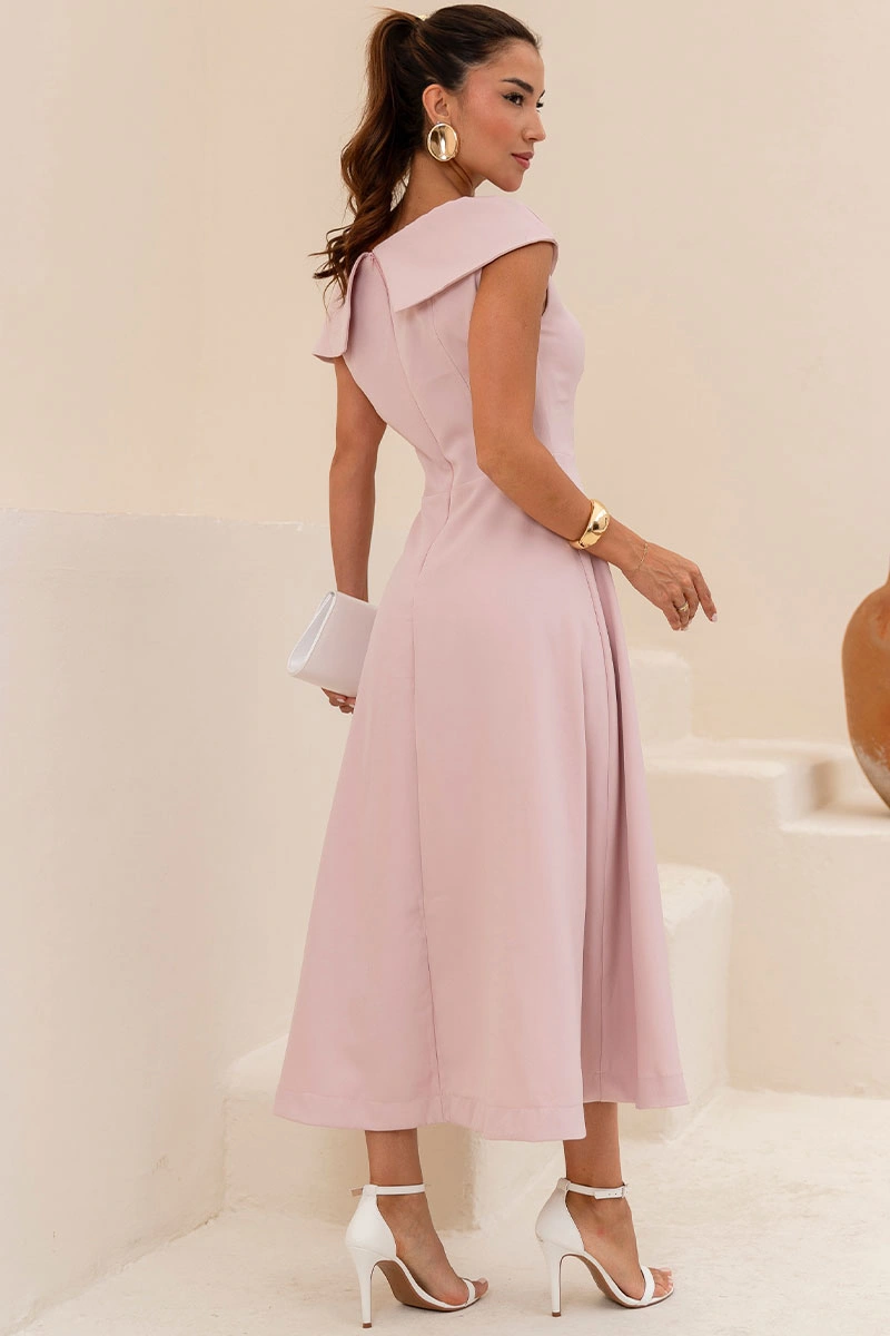 VESTIDO HILDA MIDI DETALHE FLOR - ROSA
