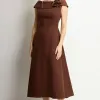 VESTIDO HILDA MIDI DETALHE FLOR - MARROM