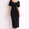 VESTIDO ALINE MIDI TUBINHO COM MANGA - PRETO