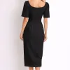 VESTIDO ALINE MIDI TUBINHO COM MANGA - PRETO