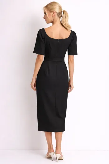 VESTIDO ALINE MIDI TUBINHO COM MANGA - PRETO