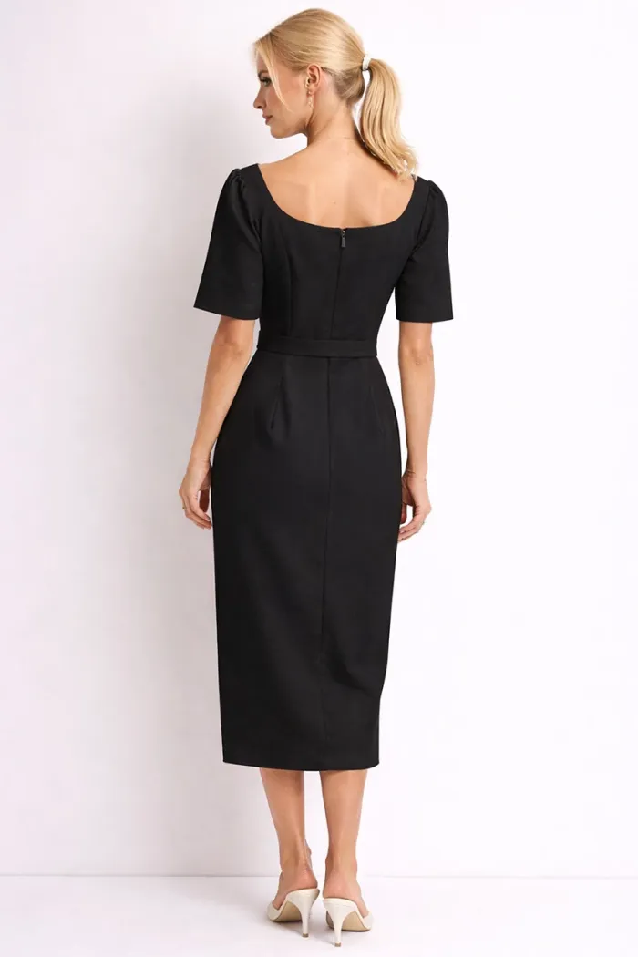 VESTIDO ALINE MIDI TUBINHO COM MANGA - PRETO