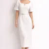 VESTIDO ALINE MIDI TUBINHO COM MANGA - OFF WHITE
