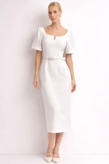 VESTIDO ALINE MIDI TUBINHO COM MANGA - OFF WHITE