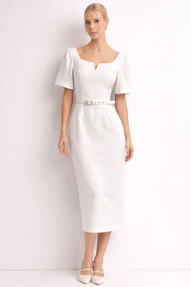 VESTIDO ALINE MIDI TUBINHO COM MANGA - OFF WHITE
