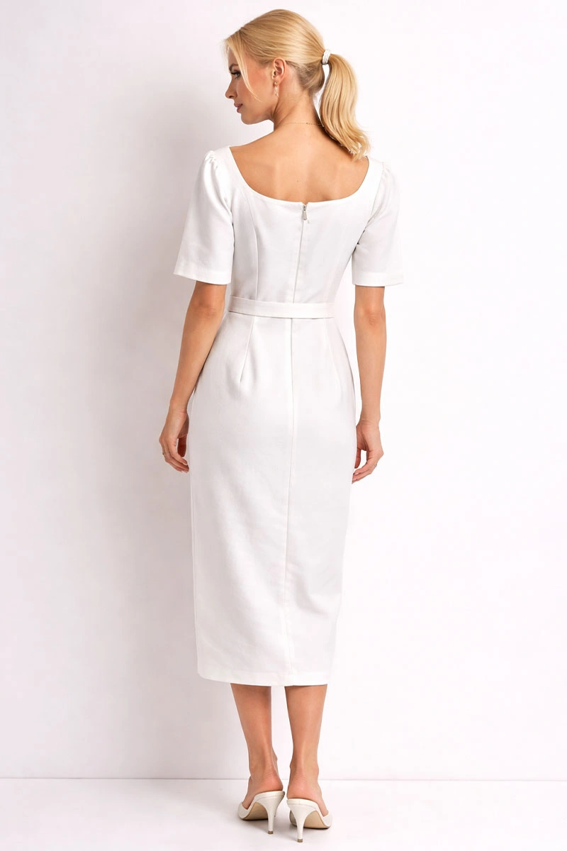 VESTIDO ALINE MIDI TUBINHO COM MANGA - OFF WHITE
