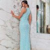 VESTIDO SAMANTHA BORDADO EM PAETÊ DETALHE PEDRARIA OMBRO - VERDE TIFFANY
