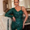 VESTIDO DONATELLA PAETÊ UM OMBRO - VERDE ESMERALDA