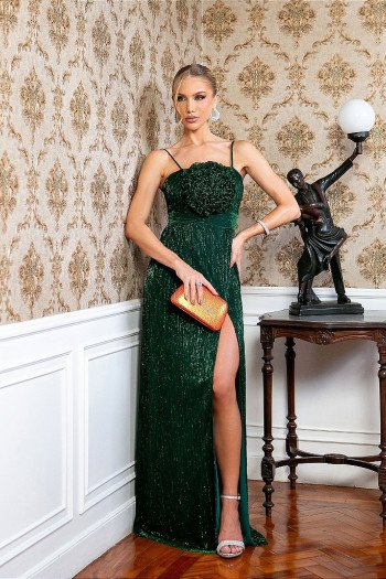 VESTIDO HILLARY FLOR BUSTO CINTURA MARCADA - VERDE ESMERALDA