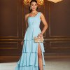 VESTIDO DE FESTA HOLANDA UM OMBRO SAIA CAMADAS - AZUL SERENITY