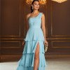 VESTIDO DE FESTA HOLANDA UM OMBRO SAIA CAMADAS - AZUL SERENITY