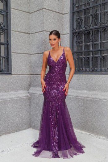 VESTIDO IVANA BORDADO EM PAETÊ - ROXO